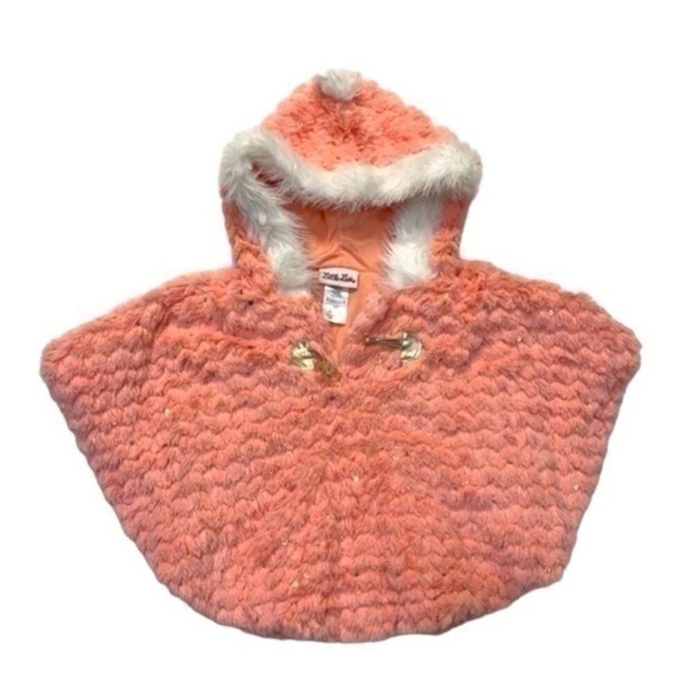 Hooded Poncho Pink Coral Gold Sequin Girls size 3T